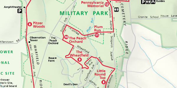 Portion of the official map and guide available at the Gettysburg National Military Park Museum and Visitor Center.