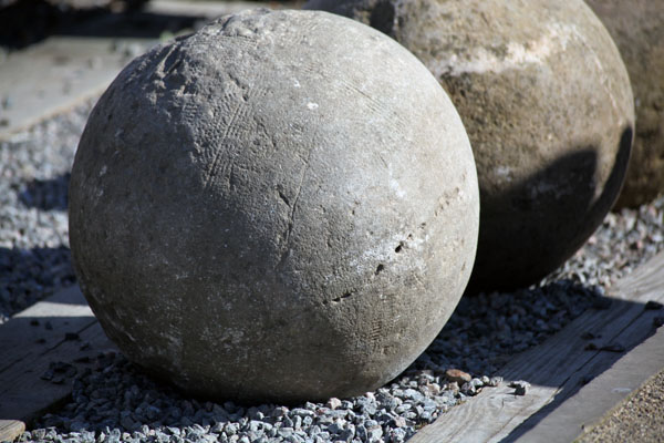 250-pound stone balls thrown by the Urquhart trebuchet. Photograph by Dawn Manning, July 29, 2011.