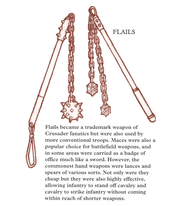 Depiction and description of flail in Martin J. Dougherty, Weapons and Fighting Techniques of the Medieval Warrior, 91.