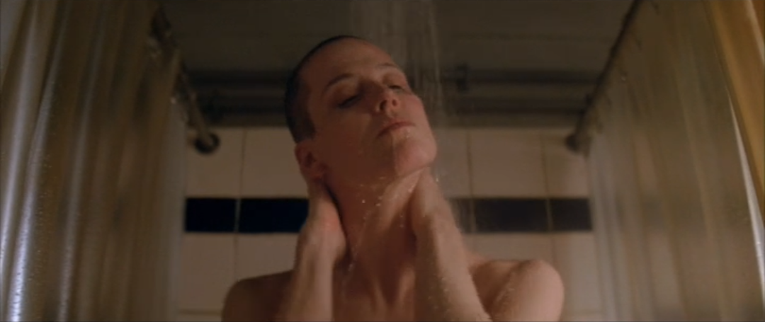 Ripley bald in the shower